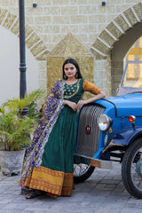Green Color Jacquard Embroidered Gown With Dupatta