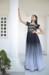 Black Color Shaded Sequence Embroidered Work Gown