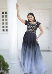 Black Color Shaded Sequence Embroidered Work Gown