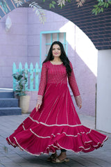 Demanding Pink Color Embroidered Work Gown