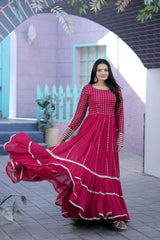 Demanding Pink Color Embroidered Work Gown