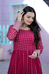 Demanding Pink Color Embroidered Work Gown