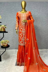 Thread Sequence Work Orange Color Sharara Suit