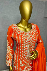Thread Sequence Work Orange Color Sharara Suit