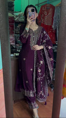 Wine Color Sequence Work Salwar Suit