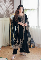 Festive Wear Black Color Sequence Work Kurti Set With Dupatta
