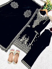 Festive Wear Black Color Sequence Work Kurti Set With Dupatta