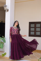 Buy Fox Georgette Maroon Color New Festival Long Gown