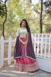 Designer Pink color Digital Printed With Heavy Sequins & Thread Embroidered work Lehenga Choli