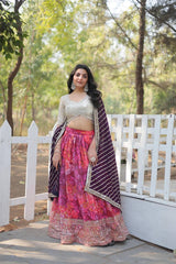 Designer Pink color Digital Printed With Heavy Sequins & Thread Embroidered work Lehenga Choli