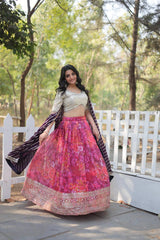 Designer Pink color Digital Printed With Heavy Sequins & Thread Embroidered work Lehenga Choli