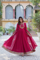 Buy Faux Blooming Georgette Pink color Embroidered work Gown