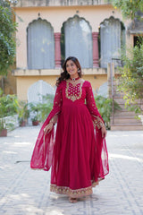 Buy Faux Blooming Georgette Pink color Embroidered work Gown