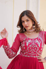 Luxurious New Festival Fox Georgette Red Color Long Gown