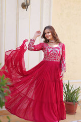 Luxurious New Festival Fox Georgette Red Color Long Gown