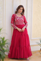 Luxurious New Festival Fox Georgette Red Color Long Gown