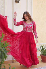Luxurious New Festival Fox Georgette Red Color Long Gown