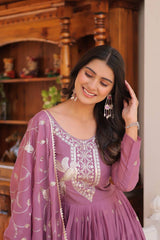 Buy New Star Georgette Dusty Pink color Long Gown & Duppatta