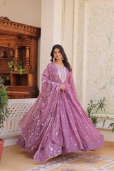 Buy New Star Georgette Dusty Pink color Long Gown & Duppatta