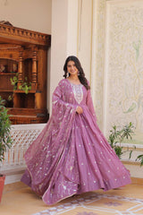 Buy New Star Georgette Dusty Pink color Long Gown & Duppatta