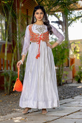 Shining Pure chinon & laheriya print White color Long Gown