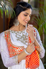 Shining Pure chinon & laheriya print White color Long Gown