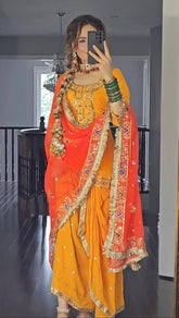 Punjabi Style Orange Color Georgette Sequence Work Lehenga With Top With Orange Dupatta
