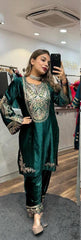 Adorable Green Color Embroidery Coding sequence Work Velvet Salwar Suit