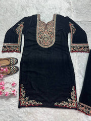 Adorable Black Color Embroidery Coding sequence Work Velvet Salwar Suit