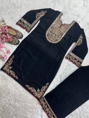 Adorable Black Color Embroidery Coding sequence Work Velvet Salwar Suit