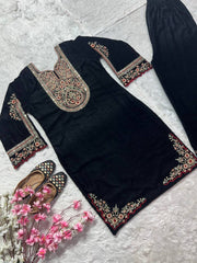 Adorable Black Color Embroidery Coding sequence Work Velvet Salwar Suit