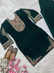 Adorable Green Color Embroidery Coding sequence Work Velvet Salwar Suit