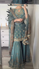 Presenting Sequence Work Teal blue color Palazzo Suit with Dupatta