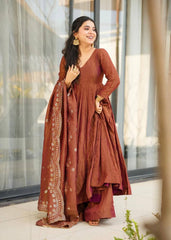 Flattering Sequence Work Brown Color Gown With Dupatta