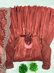 Flattering Sequence Work Brown Color Gown With Dupatta