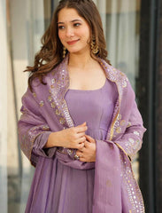 Flattering Sequence Work Purple Color Gown With Dupatta