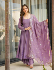 Flattering Sequence Work Purple Color Gown With Dupatta