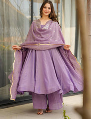Flattering Sequence Work Purple Color Gown With Dupatta
