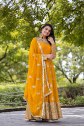 Superhit Embroidery Sequence Work Yellow color Gown