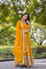 Superhit Embroidery Sequence Work Yellow color Gown