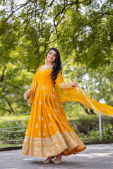 Superhit Embroidery Sequence Work Yellow color Gown