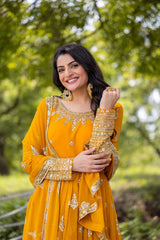 Superhit Embroidery Sequence Work Yellow color Gown