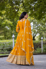 Superhit Embroidery Sequence Work Yellow color Gown