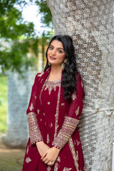 Superhit Embroidery Sequence Work Maroon color Gown