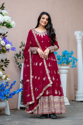 Superhit Embroidery Sequence Work Maroon color Gown