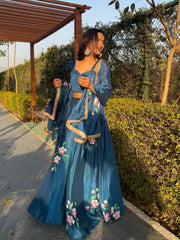 Luxuriant Pure chinon Blue color Lehenga Choli