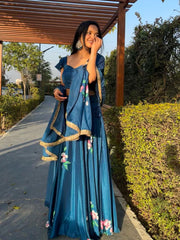 Luxuriant Pure chinon Blue color Lehenga Choli