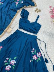 Luxuriant Pure chinon Blue color Lehenga Choli