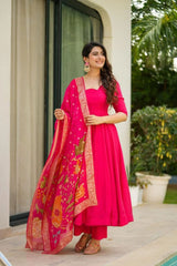 Fantastic Red Color Pure Chinon Anarkali Gown