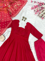Fantastic Red Color Pure Chinon Anarkali Gown